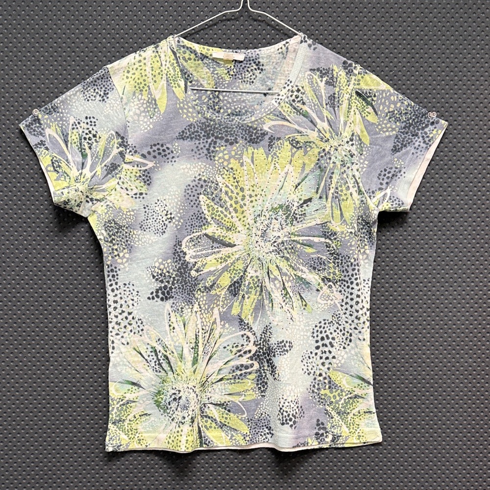 Milano Floral Short Sleeve Tee in Yellow & Gray